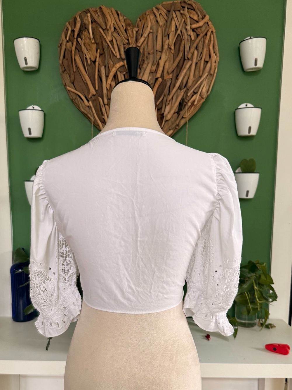 Zara White Tie-Front Eyelet Puff Sleeve Blouse - Picture 2 of 5